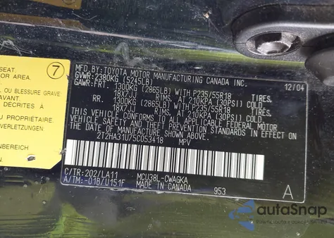 2005 Lexus Rx 330 from USA, damaged, VIN 2T2HA31U75C053418